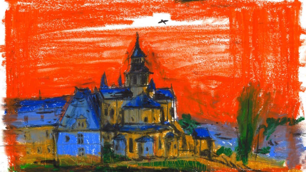 Dessin de l'Abbaye de Fontevraud réalisé en résidence © Mélody Boulissière